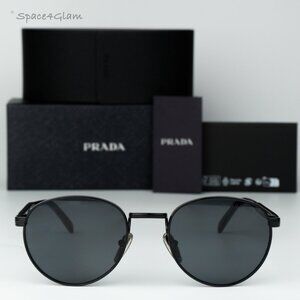 Prada Men Sunglasses Black Polarized Round PRB51S 1AB5Z1 NEW AUTHENTIC